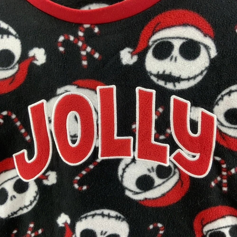 Disney Nightmare Before Christmas Pajama Set Sz L Fleece Black Red Jack - Picture 3 of 7